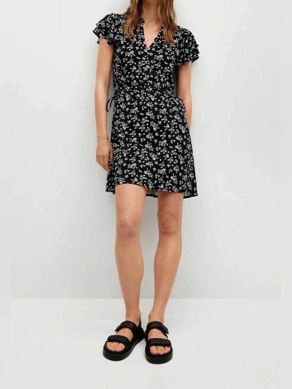 NWT MANGO Women's Black Floral Mini Dress